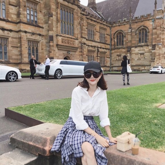 Elastic Plaid Skirt - Picture 6 of 7